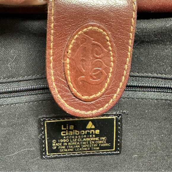 Vintage 1990 Liz Claiborne Floral Tapestry Handbag with Leather Accents - Picture 9 of 11